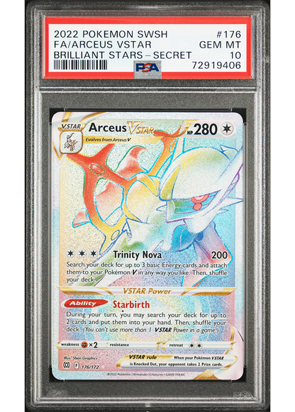 2022 POKEMON SWORD & SHIELD BRILLIANT STARS ARCEUS VSTAR - #176 - PSA 10