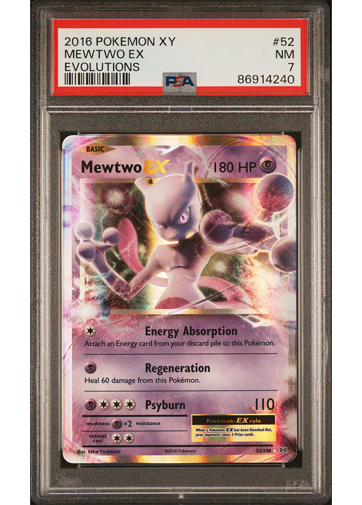 2016 POKEMON XY EVOLUTIONS MEWTWO EX - #52 - PSA 7