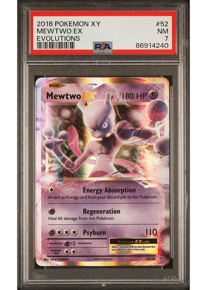 2016 POKEMON XY EVOLUTIONS MEWTWO EX - #52 - PSA 7