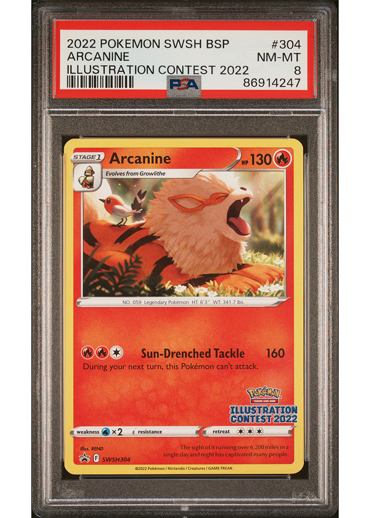 2022 POKEMON SWSH BLACK STAR PROMO ILLUSTRATION CONTEST ARCANINE - #TG304 - PSA 8