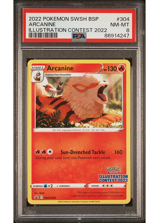 2022 POKEMON SWSH BLACK STAR PROMO ILLUSTRATION CONTEST ARCANINE - #TG304 - PSA 8