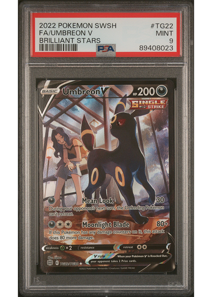 2022 POKEMON SWORD & SHIELD BRILLIANT STARS UMBREON V - #TG22 - PSA 9