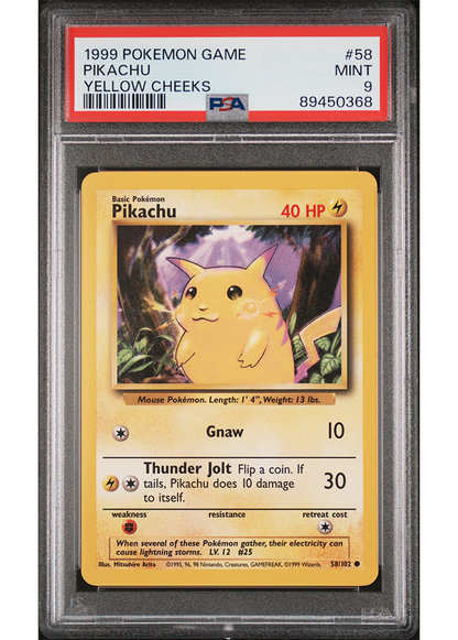 1999 POKEMON GAME PIKACHU YELLOW CHEEKS - #58 - PSA 9