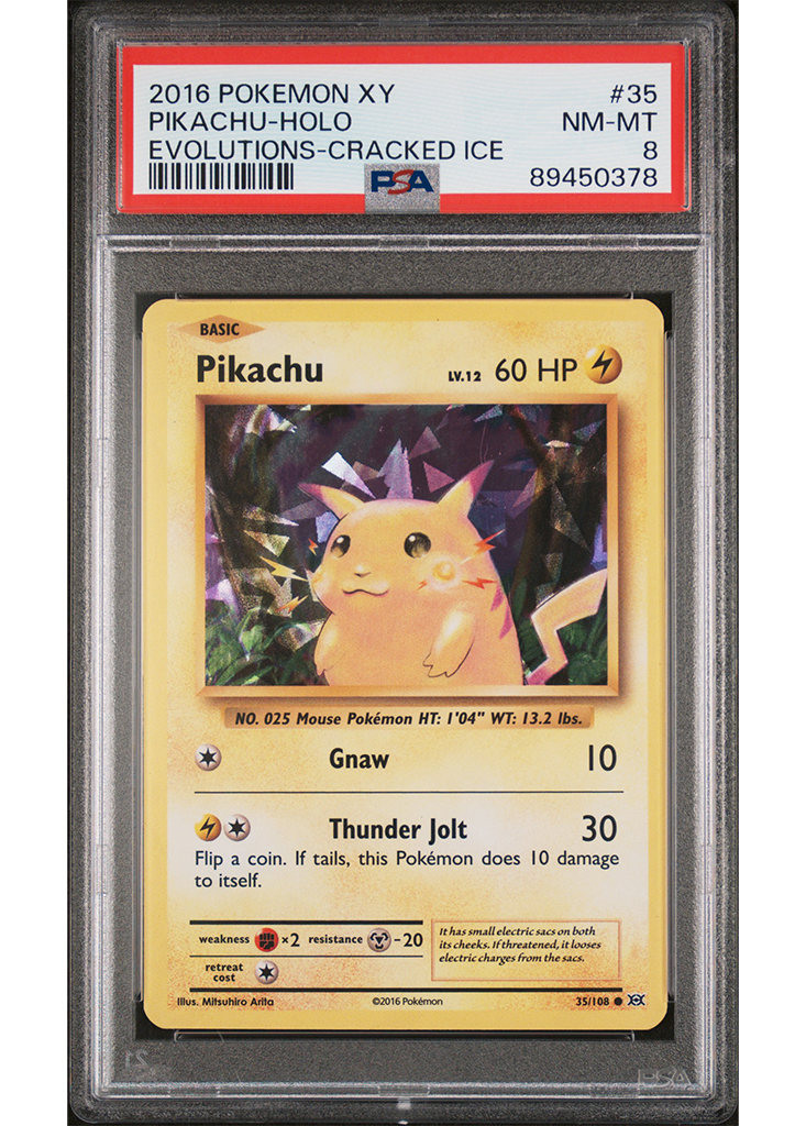 2016 POKEMON XY EVOLUTIONS PIKACHU - CRACKED ICE - #35 - PSA 8