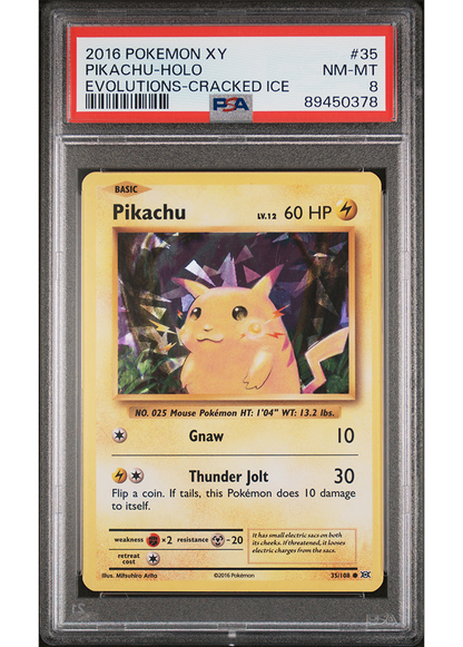 2016 POKEMON XY EVOLUTIONS PIKACHU - CRACKED ICE - #35 - PSA 8